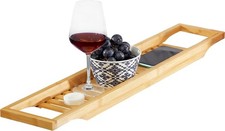 Bamboo Bath Caddy Tray for Bathtub, Bath Table Tray with Book and Wine Glass