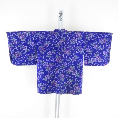 Antique Kimono Haori Silk Arabesque flower pattern Purple 29.7inch Women's