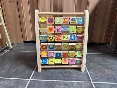 Alphabet Abacus Wooden Turning Squares Learning Toy Double Sided Letters Numbers