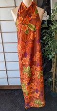 Vtg Pomare Tahiti Neck Wrap Sarong Hawaiian Dress Swim Cover Up Bright Orange