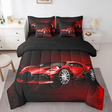 Red Race Car Bedding Set 7 Piece Sports Car Comforter Boys Kids Bed in a Bag