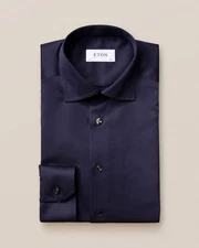 Eton Navy Blue Shirt Signtarure Twill Wrinkle Free 100% Cotton 39 15.5 Slim Fit