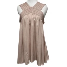 Max Studio Tank Top Sz M Blush Pink Halter Criss Cross Neck Crochet Lace Flowy