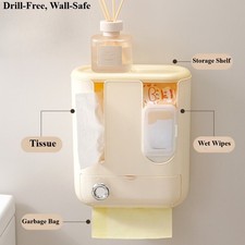 Bathroom Wall Mounted Tissue Box Wet Wipes Dispenser No Drill Easy Use Design