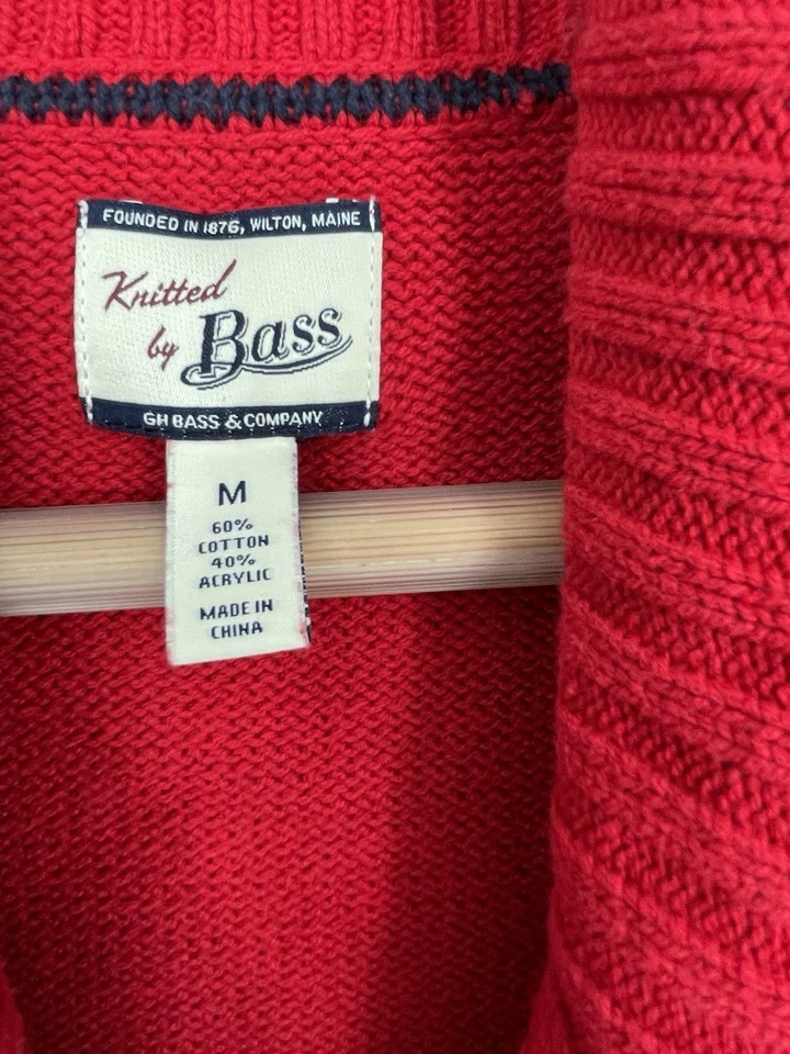 Cárdigan Bass Heritage para mujer mediano rojo tejido con cable cuello chal botones de palanca Foto 3 de 4