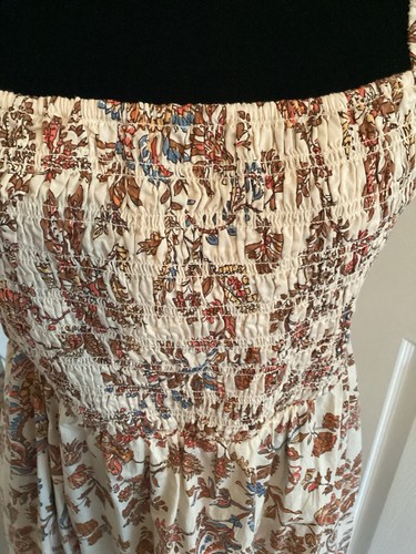 Antiguo Vestido de Sol Azul Marino Grande Cami Crema Floral MIDI Espalda Abierta Calado Ligero - Imagen 4 de 11
