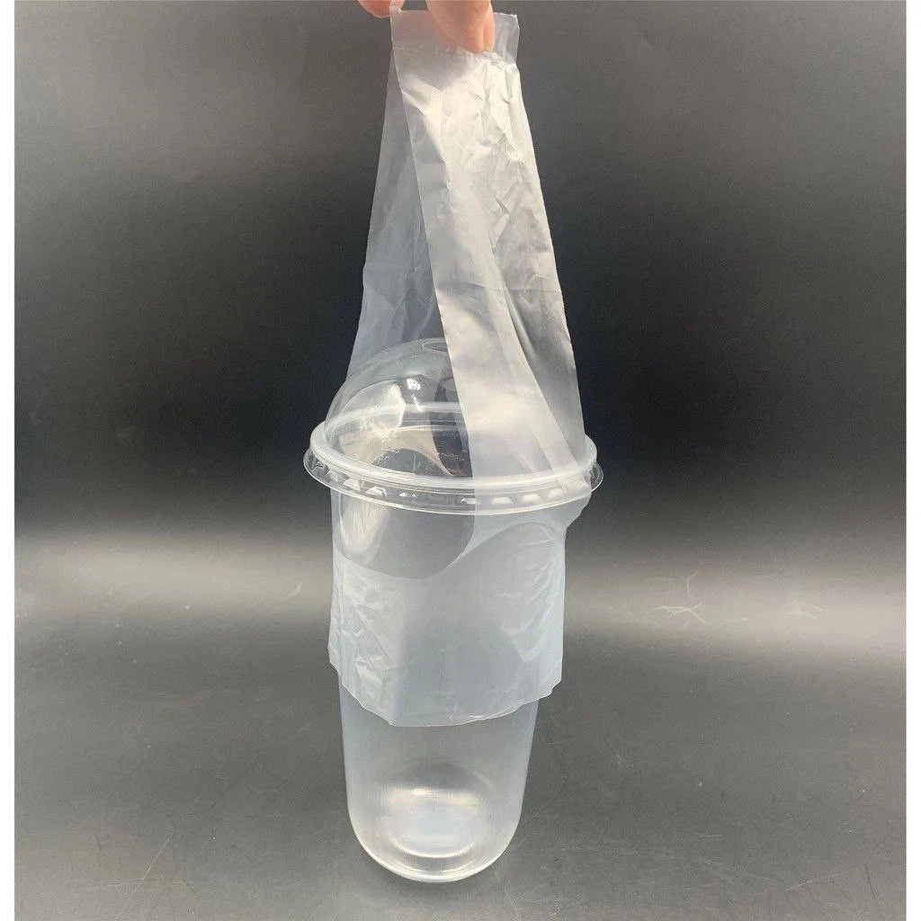 400Pcs Clear Plastic Cup Carrier Handle Drink T Delivery Container Hanging Bag
