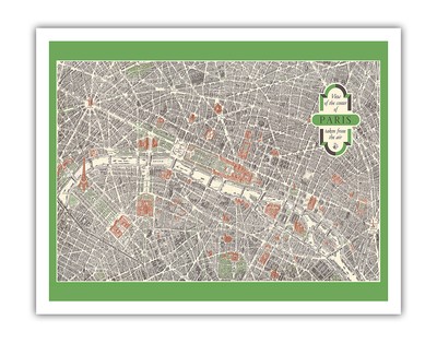 Paris France - Aerial View of The City Center Map - Vintage Map 1959