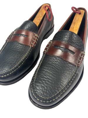 H.S. TRASK Men s Black/Brown Leather Buffalo Shoes Slip On Loafer 8.5 Brazil