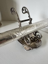 Vintage Silver Birth Certificate Holder Engraved w/Stand  Never Used 