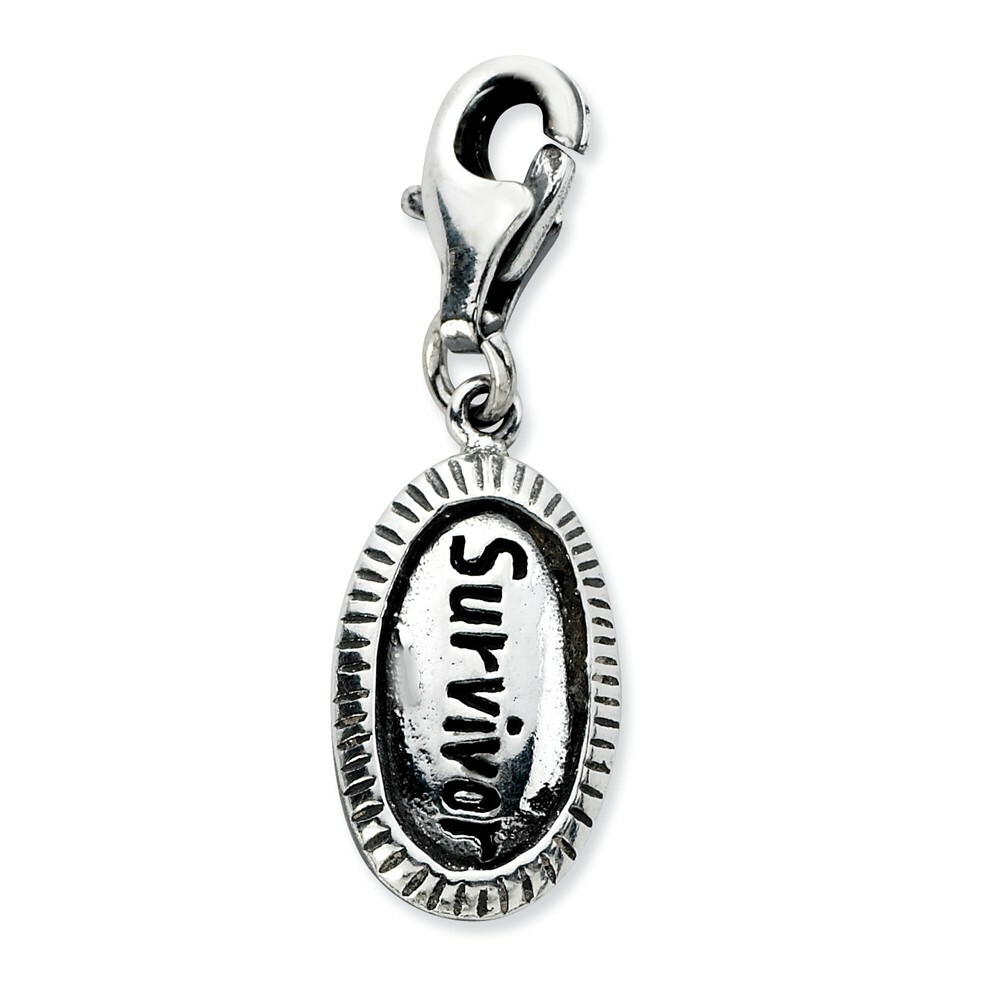 Antiqued Survivor Oval Charm .925 Sterling Silver Enamel Click On Amore La Vita