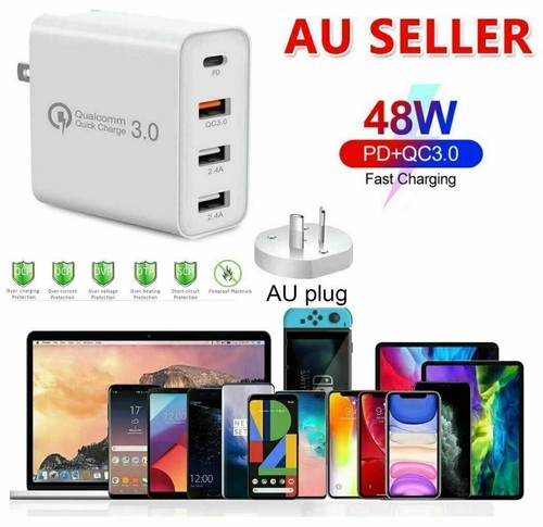 4 Ports QC3.0 48W PD Fast Charging Charger Multi USB+Type C Wall Plug Adapter AU - Picture 8 of 17