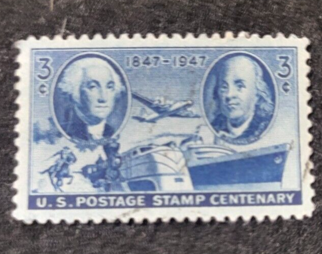 947 - 1947 3c U.S. Postage Stamp Centenary ~ Blue ~ Used Stamp US