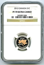 2012 CANADA SILVER CENT NGC PF70 UCAM PROOF FIRST & LAST YEAR ISSUE GILTED MAPLE