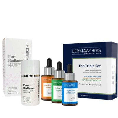 Dermaworks Damen Complete Skincare Set 3 leistungsstarke Gesichtsseren & Feuchtigkeitscreme