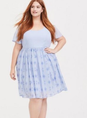Women Torrid Disney Frozen 2 Elsa Snowflake Light Blue Chiffon Dress Size  14 NWT | eBay