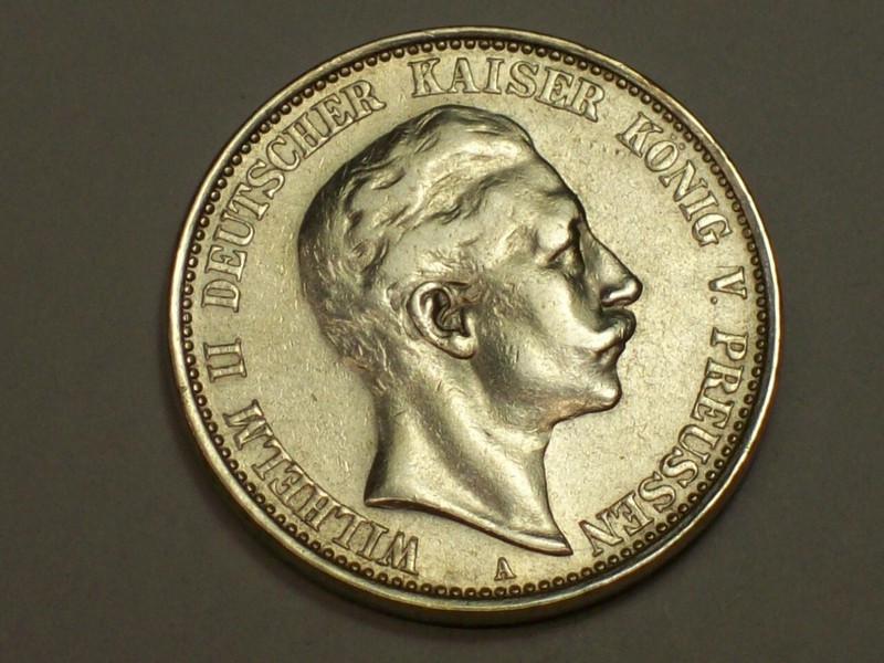 Silver 1907 German States Prussia 2 Mark  KM#522    AU    SN464