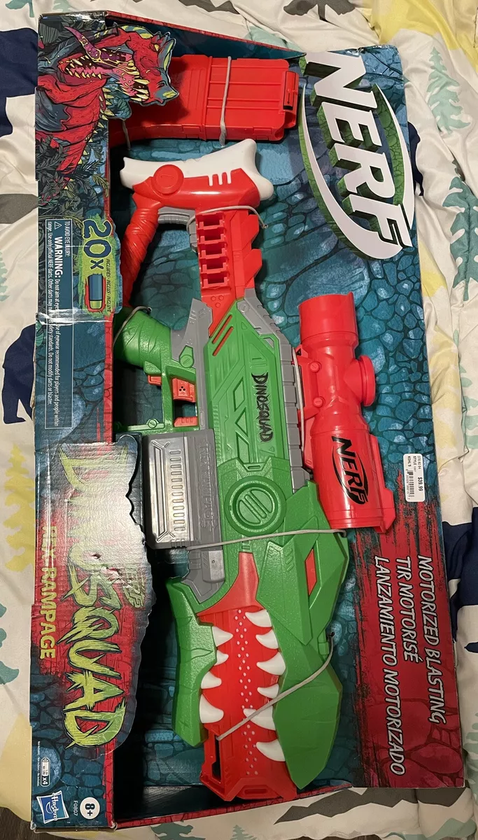 Nerf DinoSquad Rex-Rampage Motorized Dart Blaster, 10-Dart Clip, 20 Nerf  Darts