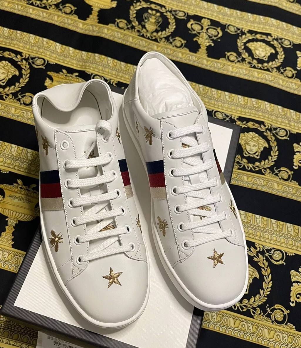 BASKETS 100 % AUTHENTIQUES GUCCI ACE ABEILLES ET ÉTOILES RARES TAILLE LIMITÉE G 41,5 NEUVES EN BOITE