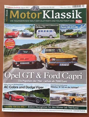 Motor Klassik Opel GT Ford Capri VW Bus T1 Mercedes W123 AC Cobra Dodge Viper