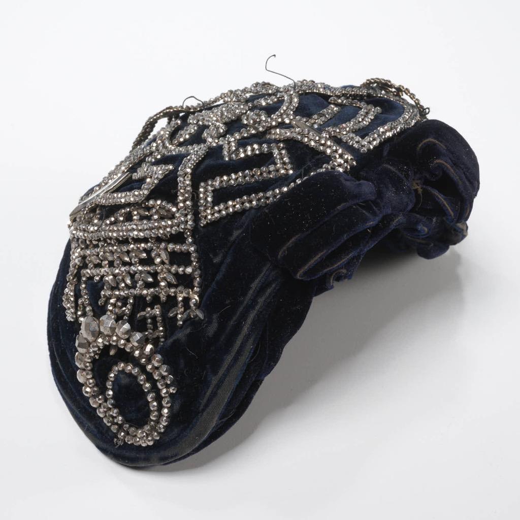 1950s Navy Velvet Toque Crescent Juliette Cap Hat w Silver  display picture 3