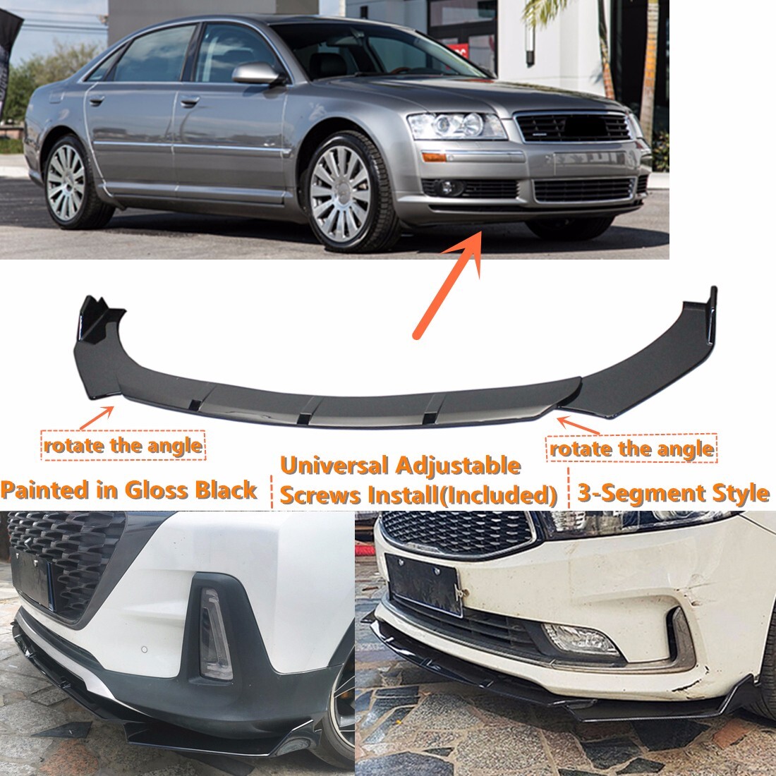 Add-on Universal For 2004-2007 AUDI A8 D3 Black Front Bumper Lip