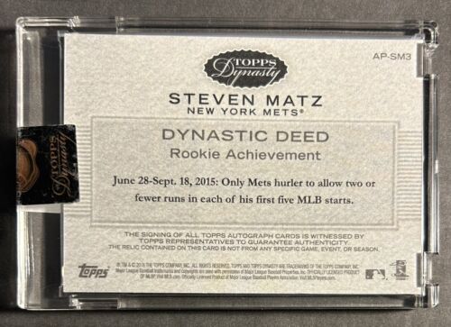Steven Matz 2016 Topps Dynasty Auto 3-Color Patch #'d /5 Auto NY Mets RARE - Picture 2 of 2