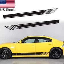 2x 78'' Black Racing Lattice Stripe Graphic Body Side Skirt Vinyl Decal Sticker