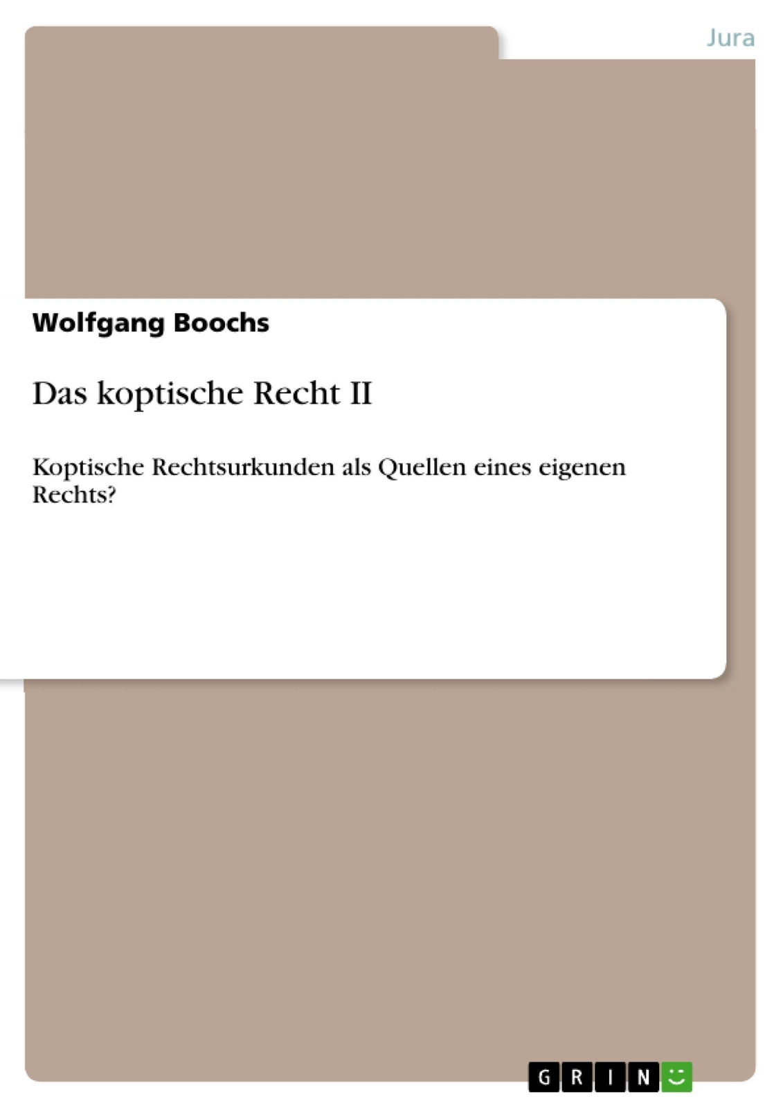 Thumbnail - Wolfgang Boochs | Das Koptische Recht Ii | Taschenbuch | Deutsch