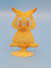 Owl Metal Earring Holder Display 70s Yellow Orange 6.25 Inch