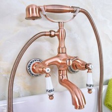 Antique Red Copper Wall Mounted Clawfoot Bath Tub Faucet w/ Handheld Shower