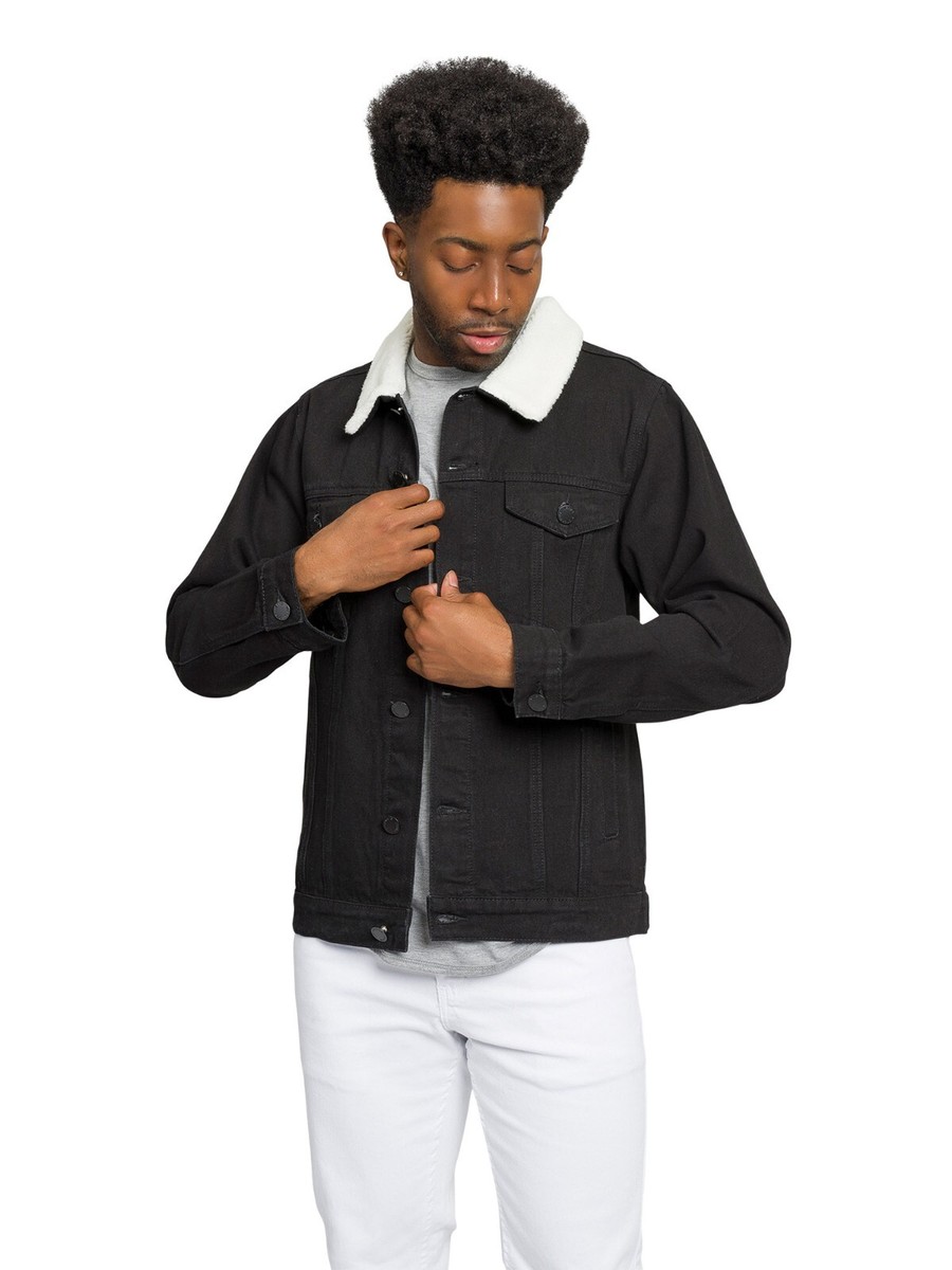 Victorious Men's Casual Distressed Sherpa Lined Collar Denim