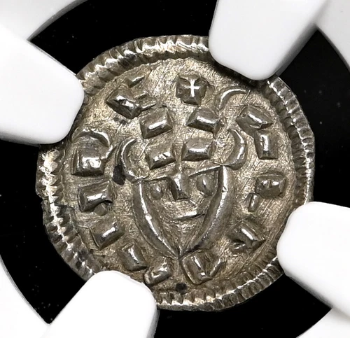 HUNGARY. Coloman, 1095-1116. Silver Denar, Portrait type, NGC MS62