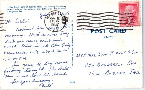 BUCKROE BEACH Virginia VA c1957 bathers - Postcard - Picture 2 of 2