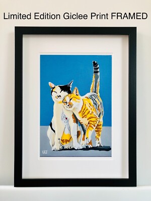 Limited Edition Giclée Druck signiert & nummeriert Portrait Katzen Pop Art GERAHMT
