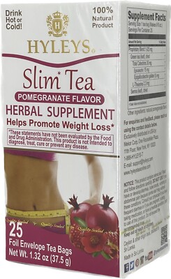Hyleys Slim Tea Pomegranate Weight Loss Herbal Supplement Cleanse & Detox, 25ct