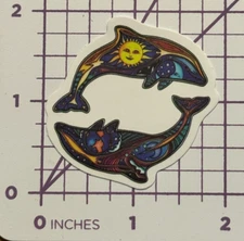 Hippie Dolphins Swim In Circle Sun Moon Vinyl Decal Sticker Bomb Peace Love