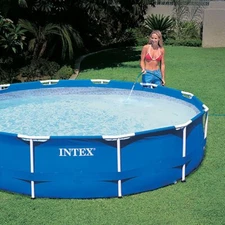 Intex Metal Frame Above Ground Pool w/ Pump, Filter Cartridge 6 Pack, and Cover 