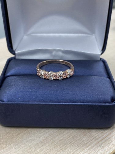 Bague de mariage alternée diamant cultivé en laboratoire rose et blanc 1 ct or rose 14 carats - Photo 7 sur 10