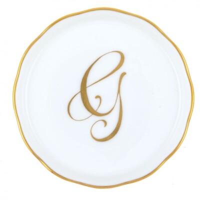 HEREND,  COASTER WITH MONOGRAM LETTER G,  #600341-G,  W/24KT GOLD, BRAND NEW