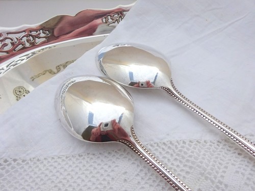 George Butler Kitemark BEAD PATTERN Pair of Serving Spoons Quality Silver Plate - Picture 6 of 7