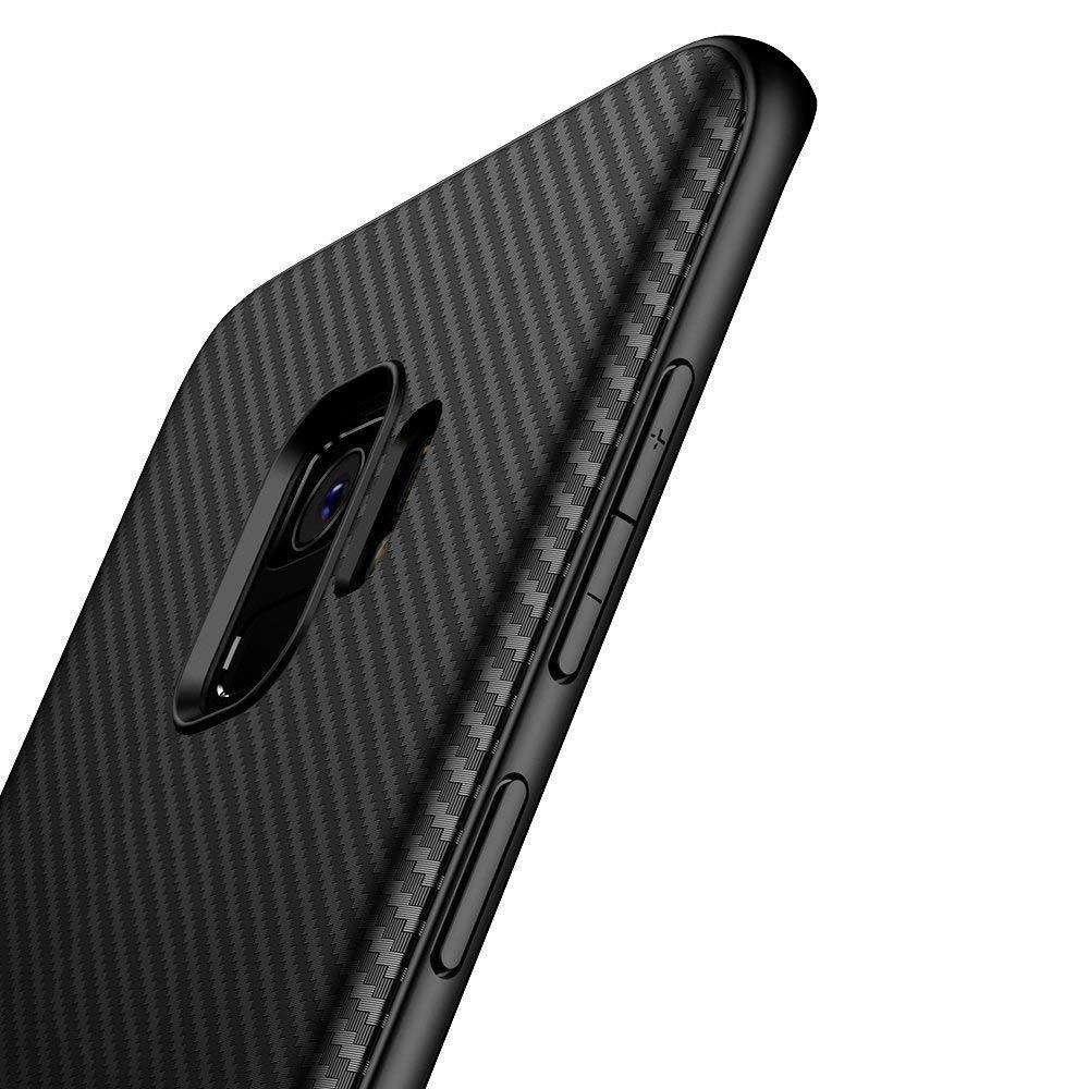 Custodia per Samsung Galaxy S9 custodia protettiva silicone slim case nera effetto carbonio foto 3