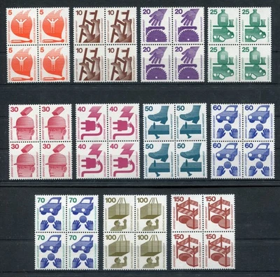 Bund 694 - 703 + 773 Viererblock Unfallverhütung komplett postfrisch VB 1971 - Bild 1 von 3