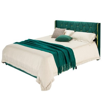 Full Modern Upholstered Platform Bed Frame Adjustable Headboard Footboard Green