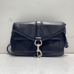 Rebecca Minkoff Black Pebbled Leather Crossbody Bag Blue Edge Silver Hardware