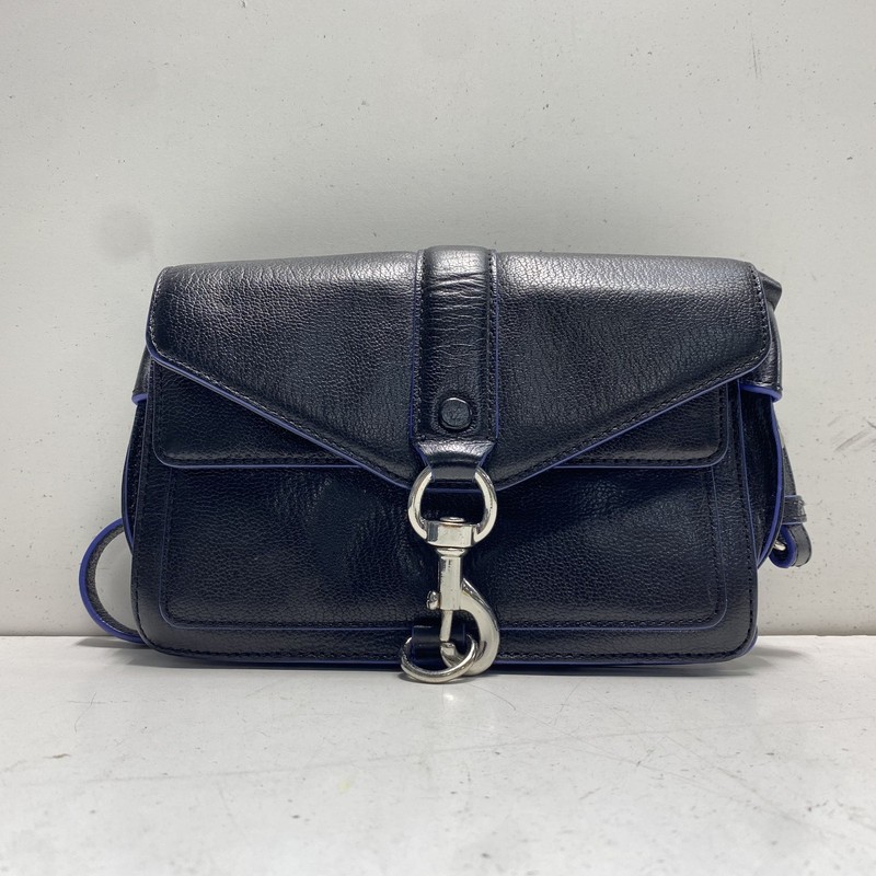 Rebecca Minkoff Black Pebbled Leather Crossbody Bag Blue Edge Silver Hardware