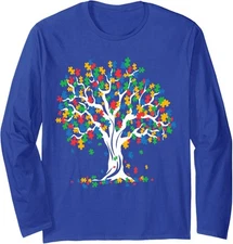 Tree Of Life Autism Awareness Month Funny Asd Support Long Sleeve Tshirt