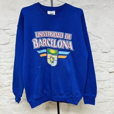 Sudadera Pullover Cuello Redondo Universidad de Barcelona 1842 Peso Pesado Vintage Años 90 - Imagen 1 de 4