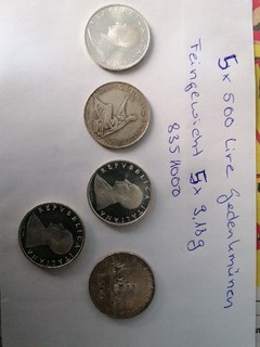 5 X 500 Lire Gedenkmünzen SILBER