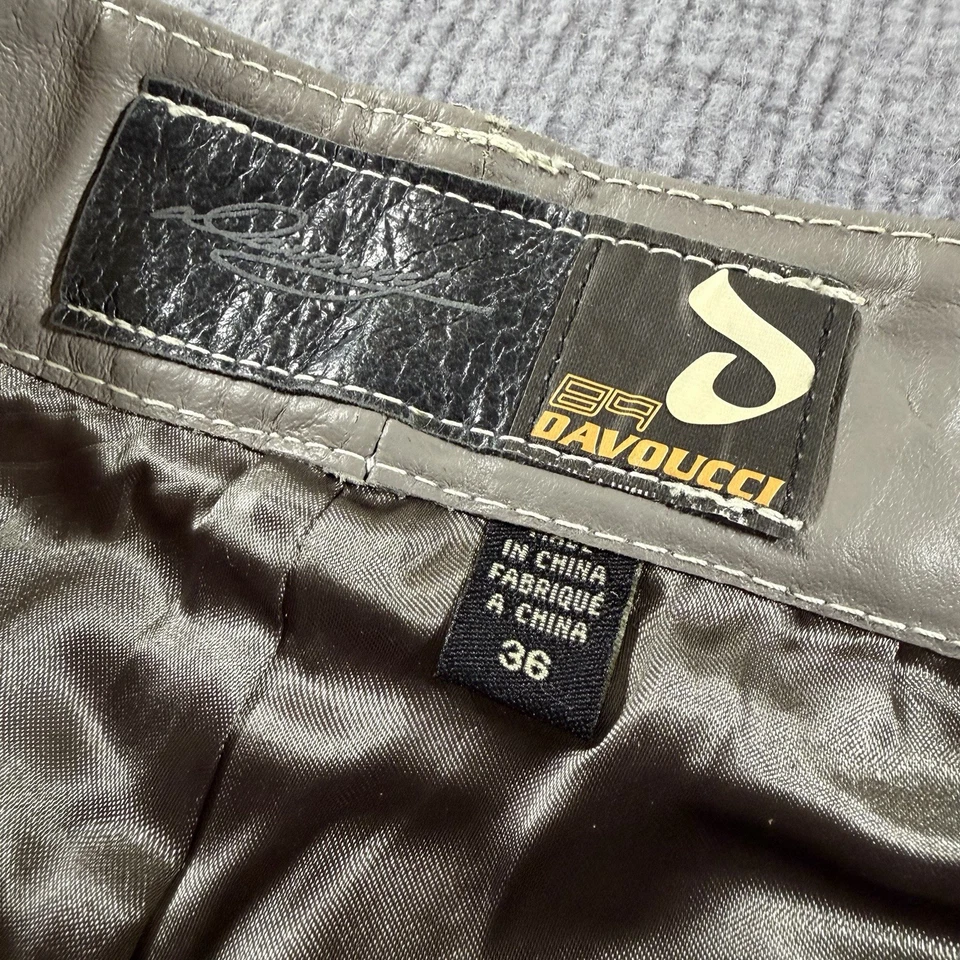 Pantalones de cuero genuino vintage Davoucci gris retazos 36x32 nuevos con etiquetas retro Foto 4 de 4